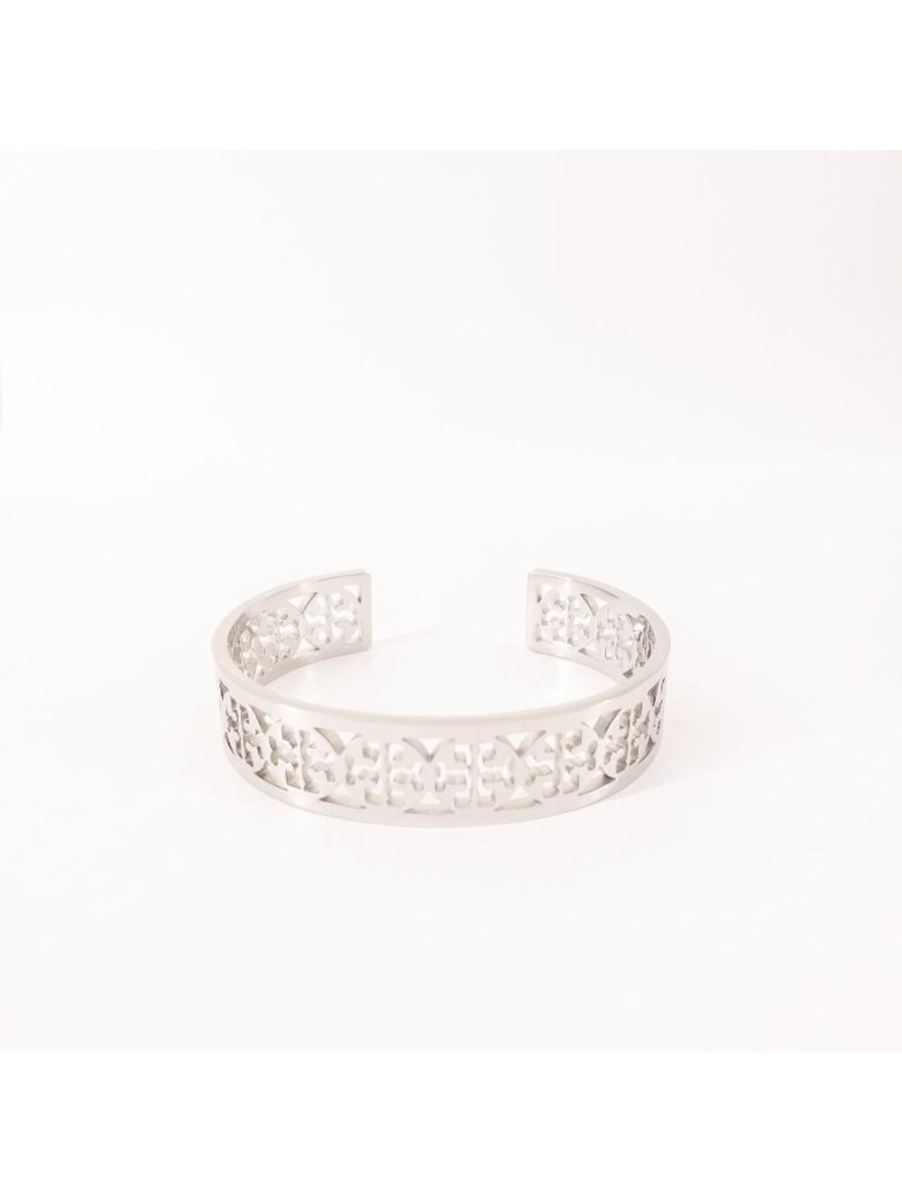 Tory Burch TB Gold Logo Cut out Cuff Bracelet Silver OS